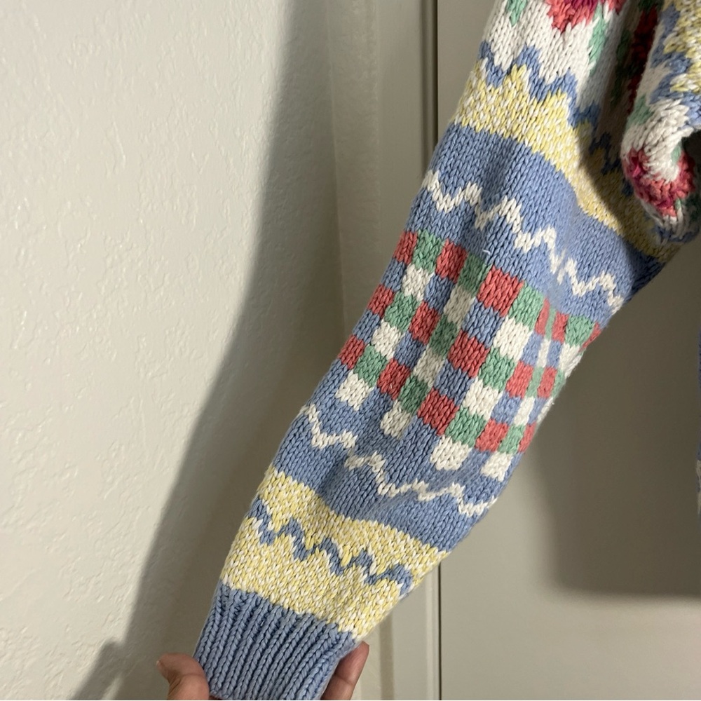 All Week Long Blue & Cream Floral Womens Sweater Sz Medium Cardigan Grandma Core - Picture 8 of 10